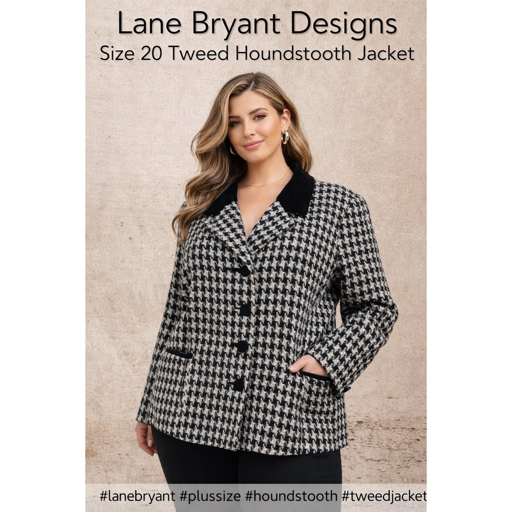 Lane Bryant Tweed Jacket Size‎ 20 Plus Houndstooth Italian Fabric Blazer